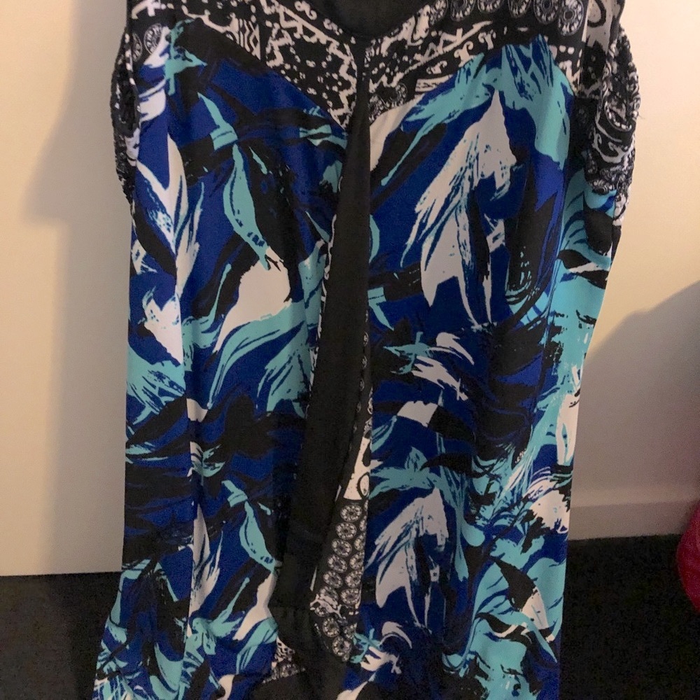 Size 16 - Crossroads Printed Ruffle Maxi Dress blue, black, teal with white - Picture 8 of 10